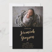 Hello Baby Black Gold Foto Collage Birth Ankündigung (Rückseite)