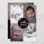 Hello Baby Black Gold Foto Collage Birth Ankündigung (Vorne/Hinten)