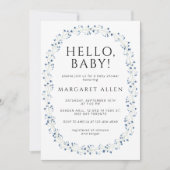 Hello Baby Blue Wildblume Botanical Baby Dusche Einladung (Vorderseite)