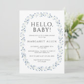 Hello Baby Blue Wildblume Botanical Baby Dusche Einladung (Stehend Vorderseite)