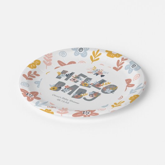 Hello Baby Boho Floral Baby Shooting Paper Teller (Schrägansicht)