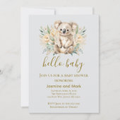 Hello Baby Boho Neutral Koala Bear Einladung (Vorderseite)