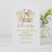 Hello Baby Boho Neutral Koala Bear Einladung (Stehend Vorderseite)
