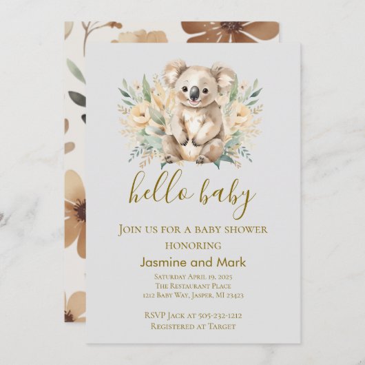 Hello Baby Boho Neutral Koala Bear Einladung (Vorne/Hinten)