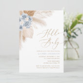 Hello Baby Boho Pampas Grass Boy Baby Shower Einladung (Stehend Vorderseite)