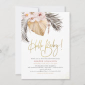 Hello Baby | Boho Pampas Grass & Tropical Palm Einladung (Vorderseite)