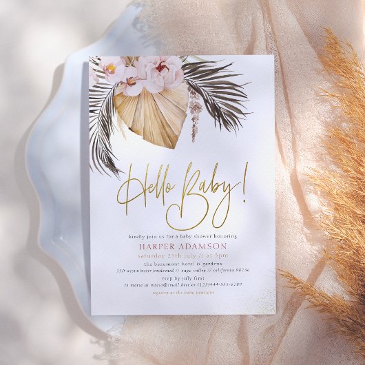 Hello Baby | Boho Pampas Grass & Tropical Palm Einladung