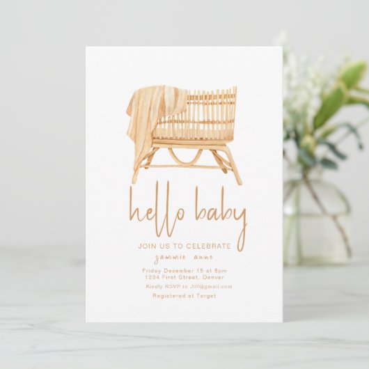 Hello Baby Boho Theme Kribdusche Einladung (Stehend Vorderseite)