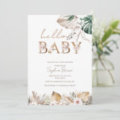 Hello Baby Boho Watercolor Floral Baby Dusche Einladung (Stehend Vorderseite)