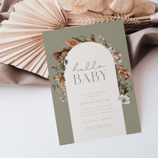 HELLO BABY | Botanical Boho Sage Baby Shooter Einladung