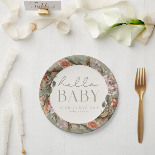 HELLO BABY | Botanische Seite Pappteller (Hochzeit)