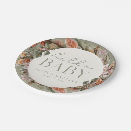 HELLO BABY | Botanische Seite Pappteller (Schrägansicht)