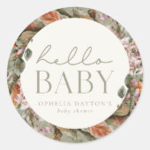 HELLO BABY | Botanischer Boho Sage Gevor Runder Aufkleber (Vorderseite)