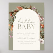 HELLO BABY | Botanischer Boho Sage Willkommen Poster (Vorne)