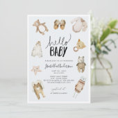 Hello Baby Boy Boho Blue Watercolor Baby Showroom Einladung (Stehend Vorderseite)