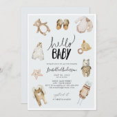 Hello Baby Boy Boho Blue Watercolor Baby Showroom Einladung (Vorne/Hinten)