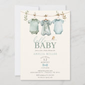 Hello Baby Boy Clothesline Boho Baby Shower Einladung (Vorderseite)