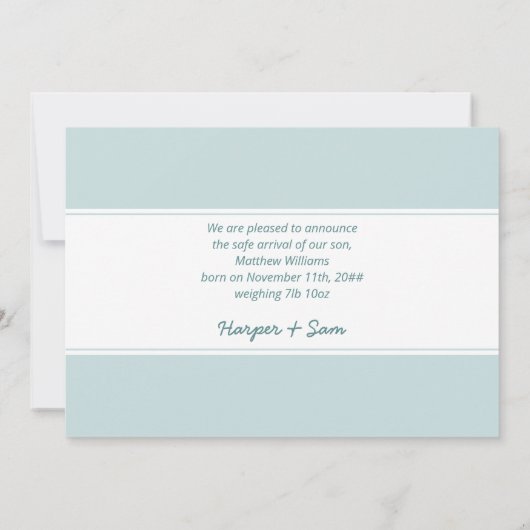 Hello Baby Boy Foto Blue and White Birth Ankündigung (Rückseite)