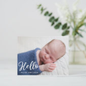 Hello Baby Boy Foto Einfache Geburtserklärung Postkarte (Stehend Vorderseite)