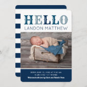 Hello Baby Boy Foto Geburtserklärung Ankündigung (Vorne/Hinten)
