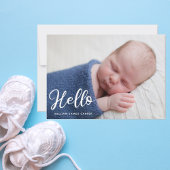 Hello Baby Boy Foto Simple Script Blue Birth Ankündigung