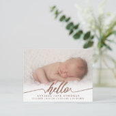 Hello Baby Boy Girl Birth Announcement Foto Postkarte (Stehend Vorderseite)