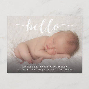 Hello Baby Boy Girl Birth Announcement Foto Postkarte