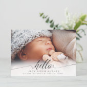 Hello Baby Boy Girl Birth Announcement Photo Cards Ankündigung (Stehend Vorderseite)