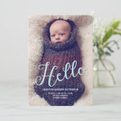 Hello Baby Boy Modern Birth Announcement Fotokarte Ankündigung (Stehend Vorderseite)