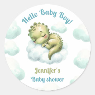 Hello Baby Boy Niedlich Dinosaur Blue Boy Baby Sho Runder Aufkleber