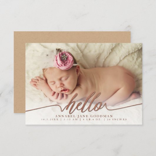 Hello Baby Bronze Geburtshilfekarte Ankündigung (Vorne/Hinten)