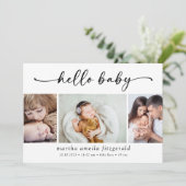 Hello Baby Calligraphy 3 Foto Birth Ankündigung (Stehend Vorderseite)