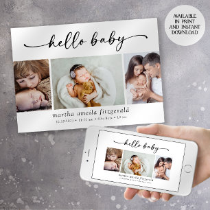 Hello Baby Calligraphy 3 Foto Birth Ankündigung