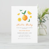 Hello Baby Citrus Orange Farm Baby Dusche Einladung (Stehend Vorderseite)
