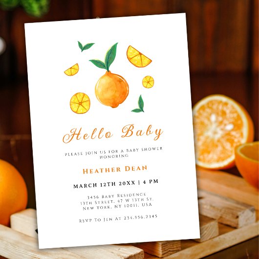 Hello Baby Citrus Orange Farm Baby Dusche Einladung