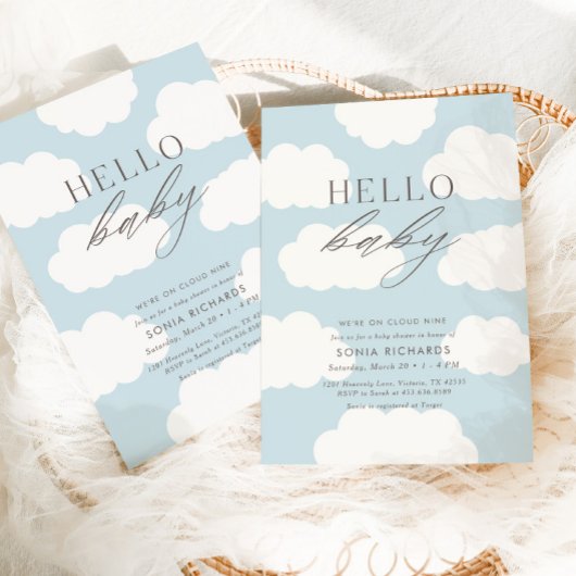 Hello Baby | Cloud Nine Blue Boy Baby Shooter Einladung
