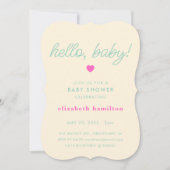 hello baby! Cream, Green Baby Shower Invitation Einladung (Vorderseite)