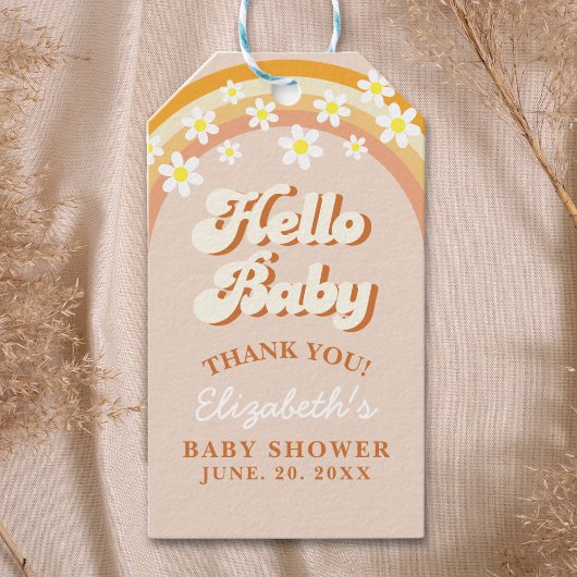 Hello Baby Cute Groovy Baby Shower Geschenkanhänger