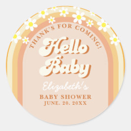 Hello Baby Cute Groovy Baby Shower Runder Aufkleber
