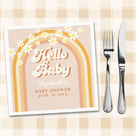 Hello Baby Cute Groovy Baby Shower Serviette