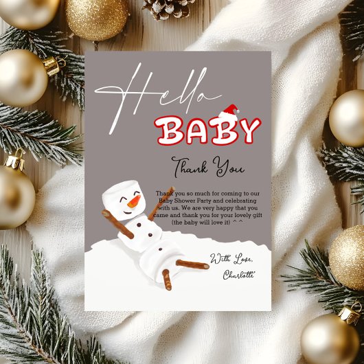 Hello Baby Cute Snowman Baby Shower Dankeskarte