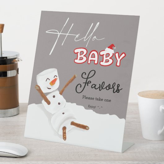 Hello Baby Cute Snowman Baby Shower Favors Sockelschild (In Situ)