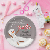 Hello Baby Cute Snowman Baby Shower Pappteller (Party)