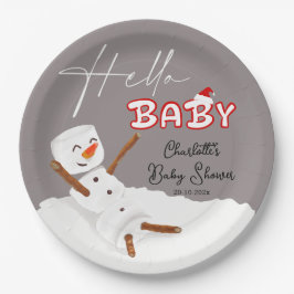Hello Baby Cute Snowman Baby Shower Pappteller