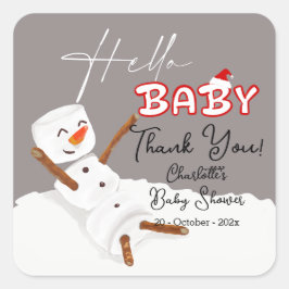 Hello Baby Cute Snowman Baby Shower Quadratischer Aufkleber