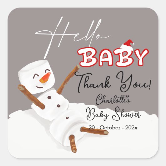 Hello Baby Cute Snowman Baby Shower Quadratischer Aufkleber (Vorderseite)