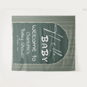 Hello Baby Dark Green Stripes Baby Shower Backdrop Wandteppich (Vorderseite (Horizontal))