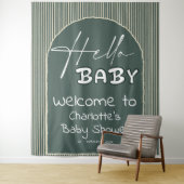 Hello Baby Dark Green Stripes Baby Shower Backdrop Wandteppich (Beispiel)