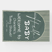 Hello Baby Dark Green Stripes Baby Shower Banner (Horizontal)