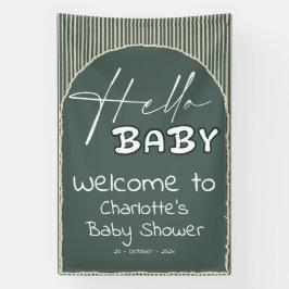 Hello Baby Dark Green Stripes Baby Shower Banner
